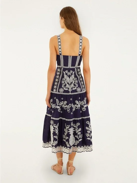 Farm Rio Blue Richelieu Embroidered Midi Dress - Picture 3 of 5